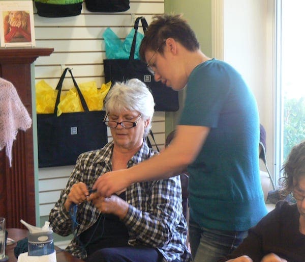 Liat teaching knitting at Blazing Needles in 2011