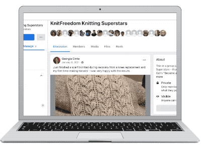 Computer with Facebook knitting post with Likes